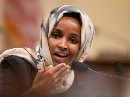 House Subcommittee on Intelligence and Counterterrorism member Rep. Ilhan Omar, D-Minn., speaks during a hearing on "meeting the challenge of white nationalist terrorism at home and abroad" on Capitol Hill in Washington, Wednesday, Sept. 18, 2019. (AP Photo/Manuel Balce Ceneta)