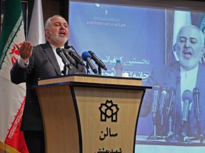 Iran's Foreign Minister Mohammad Javad Zarif speaks at a conference that Iran is hosting on unilateralism and international law at the Allameh Tabataba'i University in the capital Tehran on October 21, 2019. (Photo by ATTA KENARE / AFP) (Photo by ATTA KENARE/AFP via Getty Images)