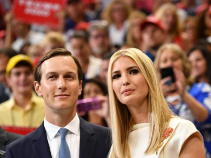 Jared Kushner (L) and Ivanka Trump arrive for the official launch of the Trump 2020 campaign at the Amway Center in Orlando, Florida on June 18, 2019. - Trump kicks off his reelection campaign at what promised to be a rollicking evening rally in Orlando. (Photo by MANDEL NGAN / …
