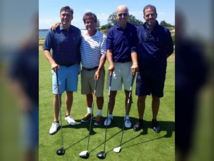 Former Vice President Joe Biden and his son Hunter golfing in the Hamptons with Devon Arch