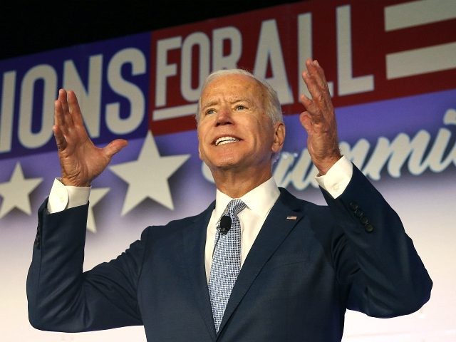 Former Vice President and Democratic presidential candidate Joe Biden speaks at the SEIU Unions For All Summit on Friday, Oct. 4, 2019, in Los Angeles. (AP Photo/Ringo H.W. Chiu)