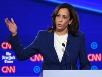 Democratic presidential hopeful California Senator Kamala Harris speaks during the fourth Democratic primary debate of the 2020 presidential campaign season co-hosted by The New York Times and CNN at Otterbein University in Westerville, Ohio on October 15, 2019. (Photo by SAUL LOEB / AFP) (Photo by SAUL LOEB/AFP via Getty …