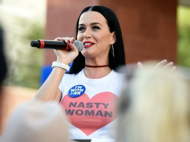 LAS VEGAS, NV - OCTOBER 22: Singer Katy Perry speaks during a get out the early vote rally