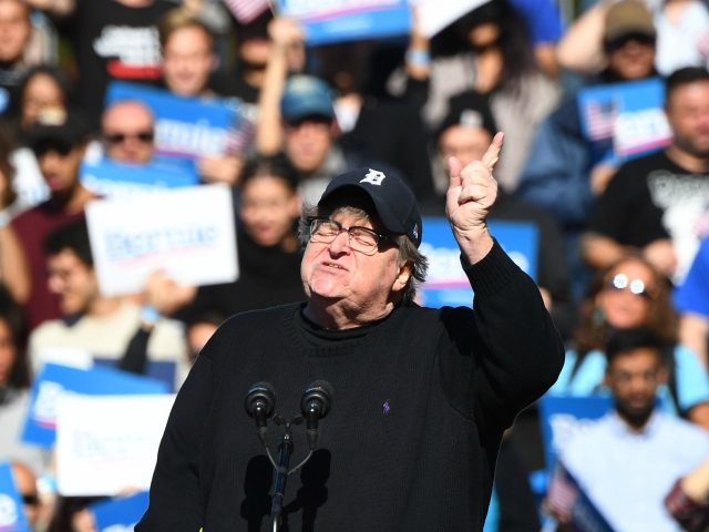 Filmmaker Michael Moore speaks at a campaign rally of 2020 Democratic presidential hopeful Bernie Sanders on October 19, 2019 in New York City. (Photo by Johannes EISELE / AFP) (Photo by JOHANNES EISELE/AFP via Getty Images)