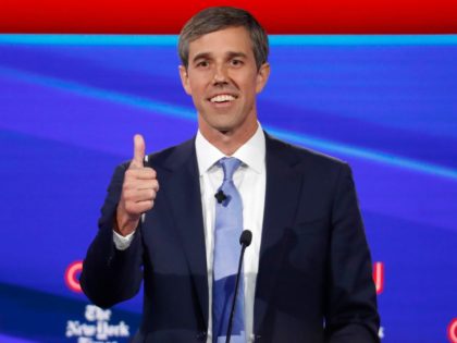 Democratic presidential candidate former Texas Rep. Beto O'Rourke speaks during a Democratic presidential primary debate hosted by CNN/New York Times at Otterbein University, Tuesday, Oct. 15, 2019, in Westerville, Ohio. (AP Photo/John Minchillo)