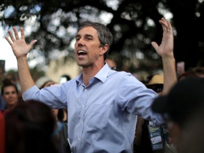 HOUSTON, TEXAS - OCTOBER 30: U.S. Senate candidate Rep. Beto O'Rourke (D-TX) is surrounded by supporters as he gives a speech during a campaign stop at Moody Park October 30, 2018 in Houston, Texas. With one week until Election Day, O'Rourke is running for the U.S. Senate against Sen. Ted …
