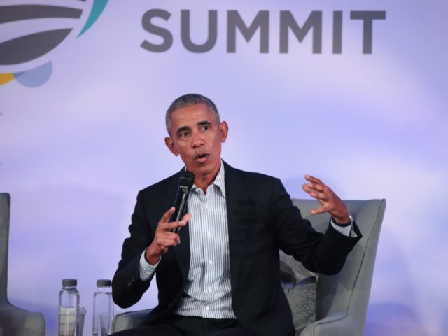 CHICAGO, ILLINOIS - OCTOBER 29: Former U.S. President Barack Obama speaks to guests at the Obama Foundation Summit on the campus of the Illinois Institute of Technology on October 29, 2019 in Chicago, Illinois. The Summit is an annual event hosted by the Obama Foundation. (Photo by Scott Olson/Getty Images)