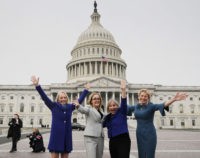 WASHINGTON, DC - JANUARY 04: (L-R) Rep. Mary Gay Scanlon (D-PA), Rep. Madeleine Dean (D-PA), Rep. Susan Wild (D-PA) and Rep. Chrissy Houlahan (D-PA) pose for photographs after a group portrait with their fellow House Democratic women in front of the U.S. Capitol January 04, 2019 in Washington, DC. The …