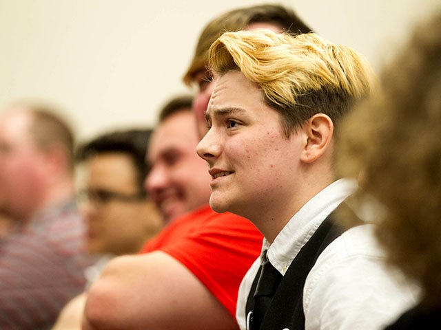 Henry Seaton, a transgender high school senior, listens during a House subcommittee hearing about a bill seeking to require school children to use restrooms according to the gender on their birth certificates, Tuesday, March 15, 2016, in Nashville, Tenn. Seaton told the panel that he has had to use a …