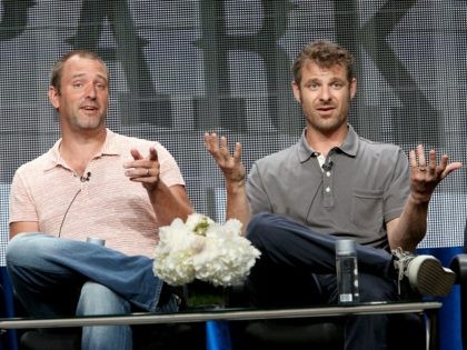 BEVERLY HILLS, CA - JULY 12: Writer/creators Trey Parker (L) and Matt Stone speak onstage during the 'South Park' panel at Hulu's TCA Presentation at The Beverly Hilton Hotel on July 12, 2014 in Beverly Hills, California. (Photo by Jesse Grant/Getty Images for Hulu)