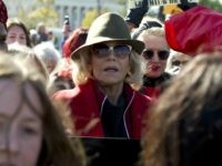 Actress and activist Jane Fonda, center, protest outside of the U.S. Capitol, as she and other demonstrators called on Congress for action to address climate change, on Capitol Hill in Washington, Friday, Nov. 1, 2019. A half-century after throwing her attention-getting celebrity status into Vietnam War protests, Fonda is now …