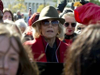 Actress and activist Jane Fonda, center, protest outside of the U.S. Capitol, as she and other demonstrators called on Congress for action to address climate change, on Capitol Hill in Washington, Friday, Nov. 1, 2019. A half-century after throwing her attention-getting celebrity status into Vietnam War protests, Fonda is now …
