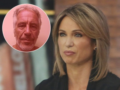 (INSET: Jeffrey Epstein) NEW YORK, July 15: Amy Robach on the set of Good Morning America in New York City on July 15, 2019. Credit: RW/MediaPunch /IPX