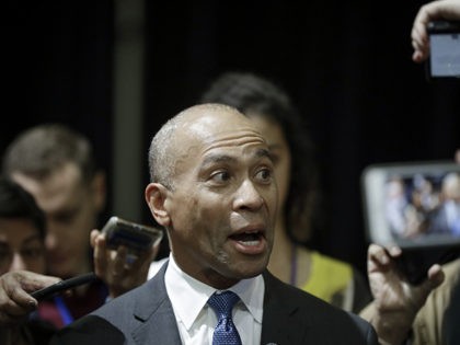 Former Massachusetts governor and presidential candidate Deval Patrick speaks during news conference at the California Democratic Party's convention Saturday, Nov. 16, 2019, in Long Beach, Calif. (AP Photo/Chris Carlson)