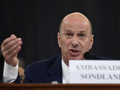 U.S. Ambassador to the European Union Gordon Sondland testifies before the House Intelligence Committee on Capitol Hill in Washington, Wednesday, Nov. 20, 2019, during a public impeachment hearing of President Donald Trump's efforts to tie U.S. aid for Ukraine to investigations of his political opponents. (AP Photo/Susan Walsh)