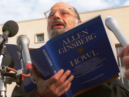 FILE--Poet Allen Ginsberg reads his poem "Howl" outside the U.S. Court of Appeals in Washington in this Oct. 19, 1994, file photo. Ginsberg, a founding member of the beat generation of writers, has been diagnosed with terminal liver cancer, his doctor and friend said on Thursday, April 3, 1997. (AP …
