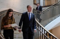 WASHINGTON, DC - OCTOBER 22: House Intelligence Committee Chairman Rep. Adam Schiff (D-CA) returns to a closed session before the House Intelligence, Foreign Affairs and Oversight committees October 22, 2019 in Washington, DC. Bill Taylor, the top U.S. diplomat to Ukraine, is expected to testify to house committees in the …