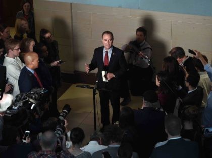 Adam Schiff and media (Olivier Douliery / AFP / Getty)