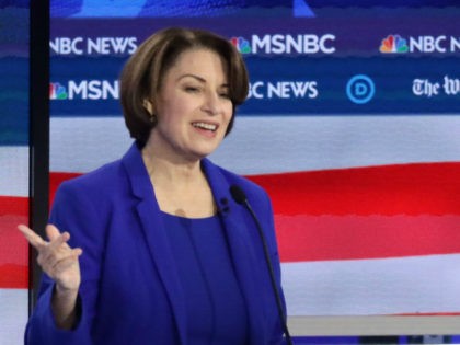 Sen. Amy Klobuchar (D-MN) speaks during the Democratic Presidential Debate at Tyler Perry Studios November 20, 2019 in Atlanta, Georgia. Ten Democratic presidential hopefuls were chosen from the larger field of candidates to participate in the debate hosted by MSNBC and The Washington Post. (Photo by Alex Wong/Getty Images)