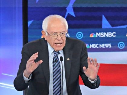 ATLANTA, GEORGIA - NOVEMBER 20: Democratic presidential candidate Sen. Bernie Sanders (I-VT) speaks during the Democratic Presidential Debate at Tyler Perry Studios November 20, 2019 in Atlanta, Georgia. Ten Democratic presidential hopefuls were chosen from the larger field of candidates to participate in the debate hosted by MSNBC and The …