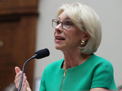 WASHINGTON, DC - MAY 22: Education Secretary Betsy DeVos testifies during a House House Education and the Workforce Committee hearing on Capitol Hill, May 22, 2018 in Washington, DC. The hearing focus is on examining the policies and priorities of the U.S. Department of Education. (Photo by Mark Wilson/Getty Images)