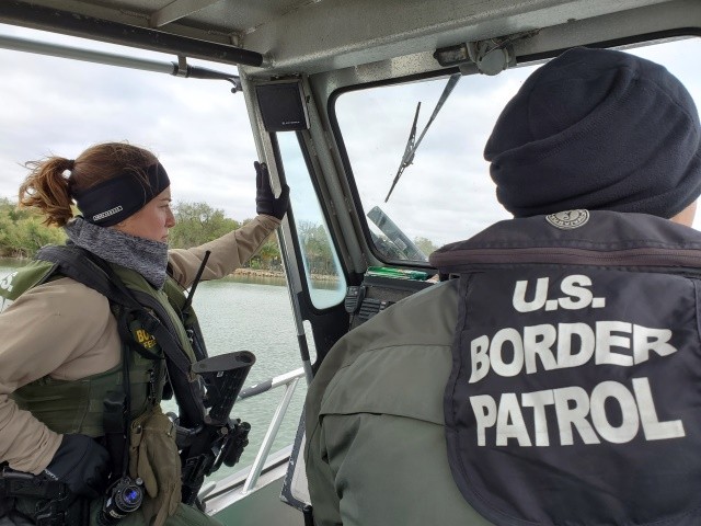 Rio Grande Valley Sector Riverine Border Patrol agents patrolling the border river southwest of Mission, Texas. (Photo: Bob Price/Breitbart Texas)