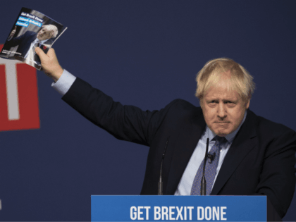 TELFORD, ENGLAND - NOVEMBER 24: Prime Minister Boris Johnson delivers a speech at the launch of his party's manifesto at Telford International Centre on November 24, 2019 in Telford, England. The United Kingdom will hold a general election on December 12. (Photo by Dan Kitwood/Getty Images)