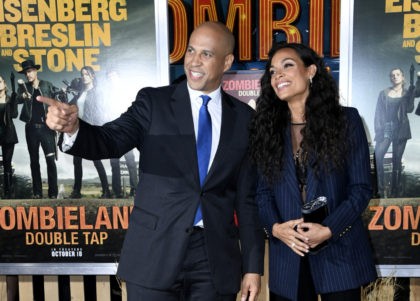 WESTWOOD, CALIFORNIA - OCTOBER 10: US Senator Cory Booker and Rosario Dawson attend the Premiere Of Sony Pictures' "Zombieland Double Tap" at Regency Village Theatre on October 10, 2019 in Westwood, California. (Photo by Frazer Harrison/Getty Images)