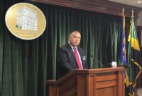 Los Angeles County Sheriff’s Capt. Eduardo Hernandez takes question about an abducted woman at a news conference in Los Angeles on Friday.(Associated Press )