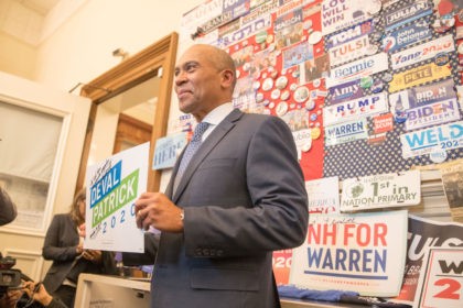 CONCORD, NH - NOVEMBER 14: Former Massachusetts Governor Deval Patrick stands in the visitor center of the New Hampshire State House after he filed his paperwork to run for president in 2020 at the New Hampshire State House on November 14, 2019 in Concord, New Hampshire. Patrick announced his late …