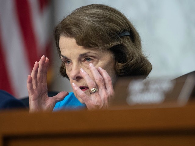 US Democratic Senator from California Dianne Feinstein speaks during a Senate Intelligence Committee confirmation hearing on Capitol Hill in Washington, DC, on July 25, 2018. - Nominee for director of the National Counterterrorism Center, Joseph Maguire, and nominee for assistant Secretary of State for Intelligence and Research, Ellen McCarthy, are …