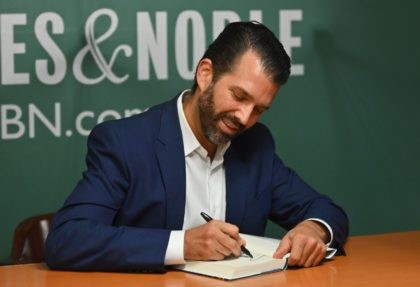Donald Trump Jr., signs his new Book "Triggered: How the Left Thrives on Hate and Wants to Silence Us" at Barnes & Noble on 5th Avenue on November 5, 2019 in New York. (Photo by Angela Weiss / AFP) (Photo by ANGELA WEISS/AFP via Getty Images)