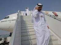 Emirati officials visit an Airbus A-380 decorated with an image of the late Sheikh Zayed bin Sultan Al Nahyan, during the opening day of the Dubai Air Show, United Arab Emirates, Sunday, Nov. 12, 2017. The biennial Dubai Air Show opened Sunday with hometown long-haul carrier Emirates making a $15.1 …