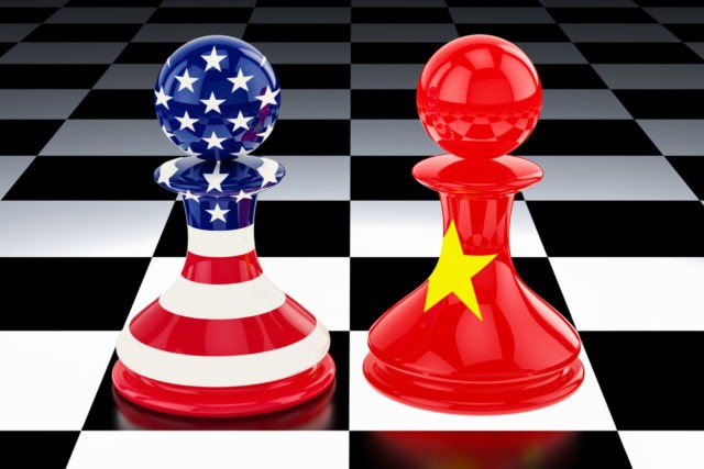 China-United States confrontation and opposition concept. 3D rendering isolated on white background