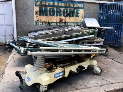 View of stretchers outside the morgue of Dr. Miguel Perez Carreno Hospital, in the west of