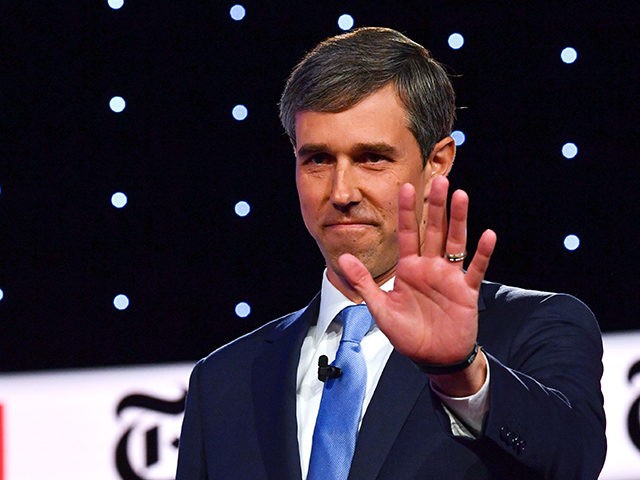 Democratic presidential hopeful former Texas representative Beto O'Rourke waves as he arrives onstage for the fourth Democratic primary debate of the 2020 presidential campaign season co-hosted by The New York Times and CNN at Otterbein University in Westerville, Ohio on October 15, 2019. (Photo by Nicholas Kamm / AFP) (Photo …