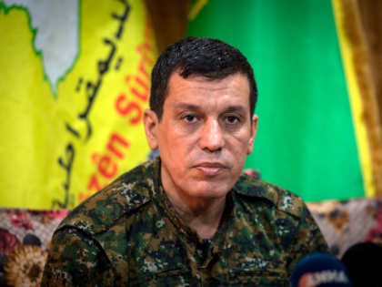 Mazloum Abdi (Kobani), commander-in-chief of the Syrian Democratic Forces (SDF), gives a p