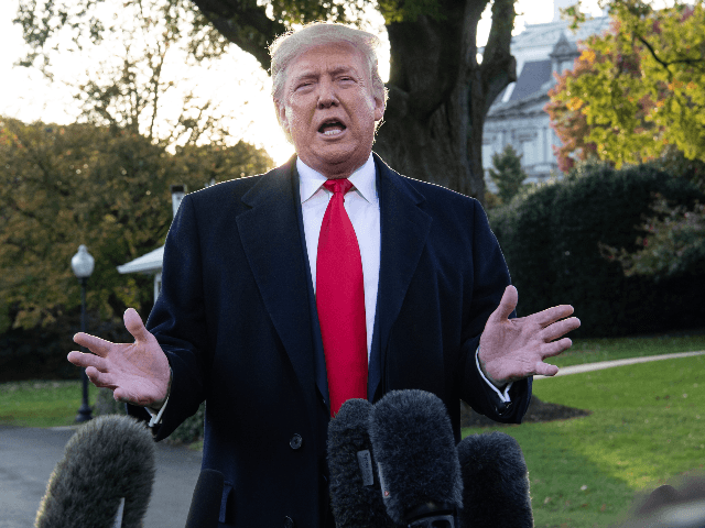 US President Donald Trump speaks to the press before departing the White House in Washington, DC, on November 4, 2019 for a campaign rally in Kentucky. (Photo by NICHOLAS KAMM / AFP) (Photo by NICHOLAS KAMM/AFP via Getty Images)