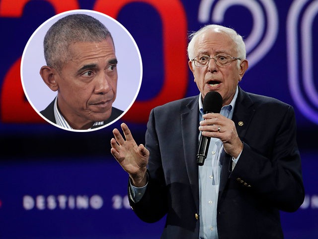 (INSET: Barack Obama) Democratic presidential hopeful, Vermont Senator, Bernie Sanders spe