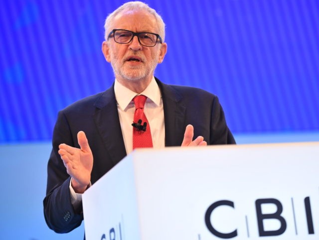 LONDON, ENGLAND - NOVEMBER 18: Labour leader Jeremy Corbyn speaks at the annual CBI confer