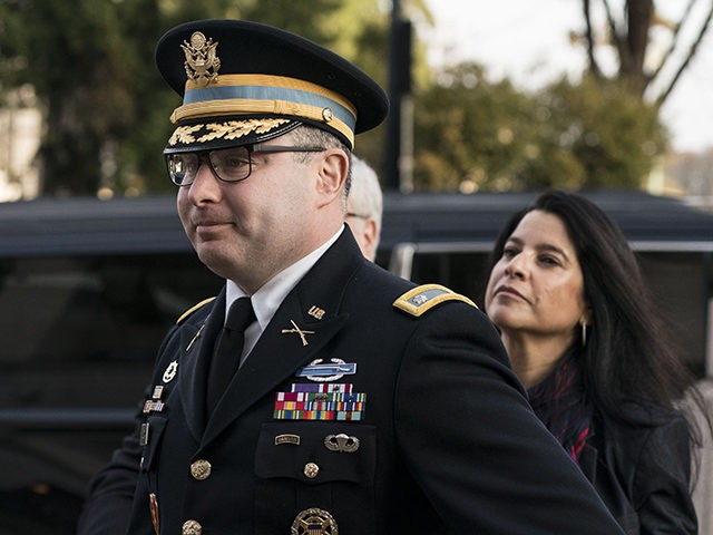 WASHINGTON, DC - NOVEMBER 19: Lt. Col. Alexander S. Vindman, the top Ukraine expert at the National Security Council, arrives to Longworth House Office Building to testify before the House Intelligence Committee during the second week of impeachment hearings of President Donald Trump on November 19, 2019 on Capitol Hill …