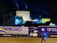 A picture taken on November 19, 2019 shows a ship where 25 stowaways where found onboard, in the harbour of Vlaardingen, The Netherlands. - The ferry, en route to the UK, returned to The Netherlands after the stowaways were found. (Photo by Marco DE SWART / ANP / AFP) / …