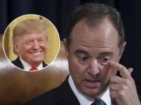 (INSET: Donald Trump) WASHINGTON, DC - NOVEMBER 19: (L-R) Democratic Counsel Daniel Goldman and committee chairman Rep. Adam Schiff (D-CA) confer as they listen as former National Security Council Senior Director for European and Russian Affairs Tim Morrison and former State Department special envoy to Ukraine Kurt Volker testify before …