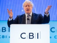 LONDON, ENGLAND - NOVEMBER 18: Prime Minister Boris Johnson makes his keynote address at the annual CBI conference on November 18, 2019 in London, England. With 24 days to go until the general election, each of the leaders of the three main parties addressed the conference, in a bid to …