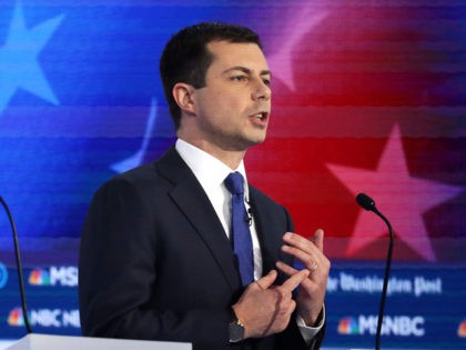 ATLANTA, GEORGIA - NOVEMBER 20: Democratic presidential candidate South Bend, Indiana Mayor Pete Buttigieg speaks during the Democratic Presidential Debate at Tyler Perry Studios November 20, 2019 in Atlanta, Georgia. Ten Democratic presidential hopefuls were chosen from the larger field of candidates to participate in the debate hosted by MSNBC …