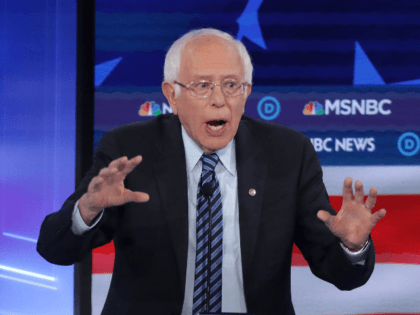 Democratic presidential candidate Sen. Bernie Sanders (I-VT) speaks during the Democratic Presidential Debate at Tyler Perry Studios November 20, 2019 in Atlanta, Georgia. Ten Democratic presidential hopefuls were chosen from the larger field of candidates to participate in the debate hosted by MSNBC and The Washington Post. (Photo by Alex …