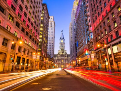 Philadelphia, Pennsylvania, USA downtown cityscape on Broad Street at City Hall.