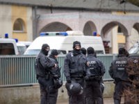 FRANKFURT AM MAIN, GERMANY - FEBRUARY 01: Police stand outside the Bilal mosque in Griesheim district following anti-terror raids across the state of Hesse on February 1, 2017 in Frankfurt, Germany. Approximately 1,000 police officers were involved in the raids of 54 residences, apartments and businesses. Police arrested a Tunisian …