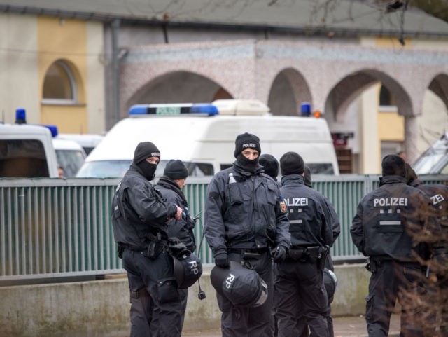 FRANKFURT AM MAIN, GERMANY - FEBRUARY 01: Police stand outside the Bilal mosque in Griesh