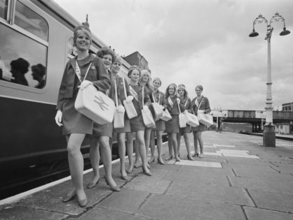 A group of 'Inter-City Girls' employed by British Rail to deal with passenger in